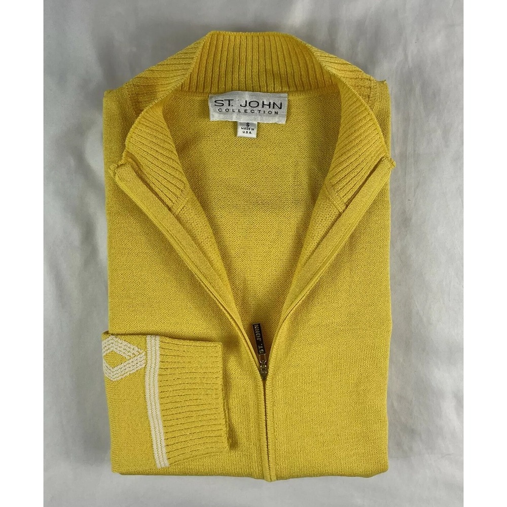 ST JOHN Collection Yellow White Patterned Full Zip Womens Jacket Small - Picture 2 of 9